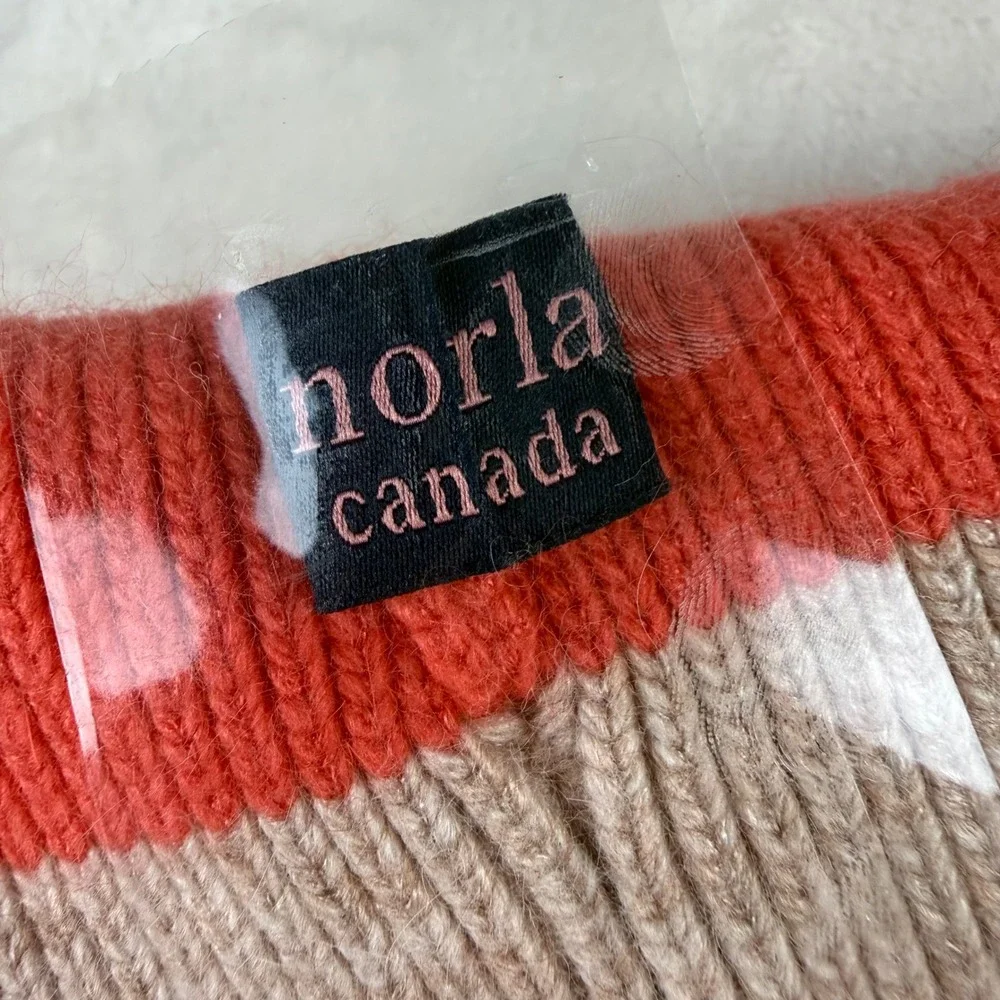 Norla Canada Beanie Womens OS‎ Orange Tan Ribbed Knit Faux Fur Pom Pom Hat